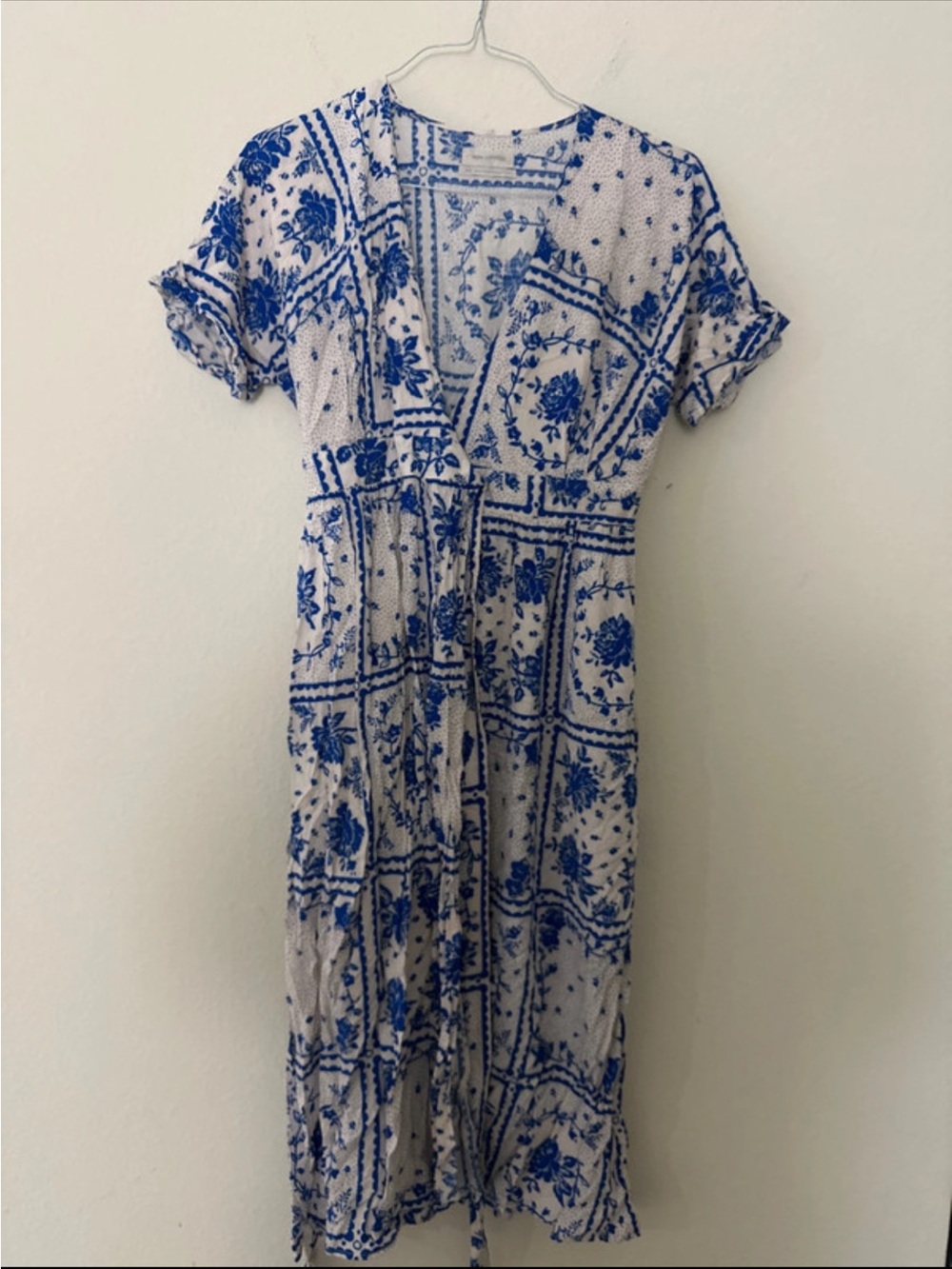Urban Outfitters Blue & White Floral Wrap Maxi Dress